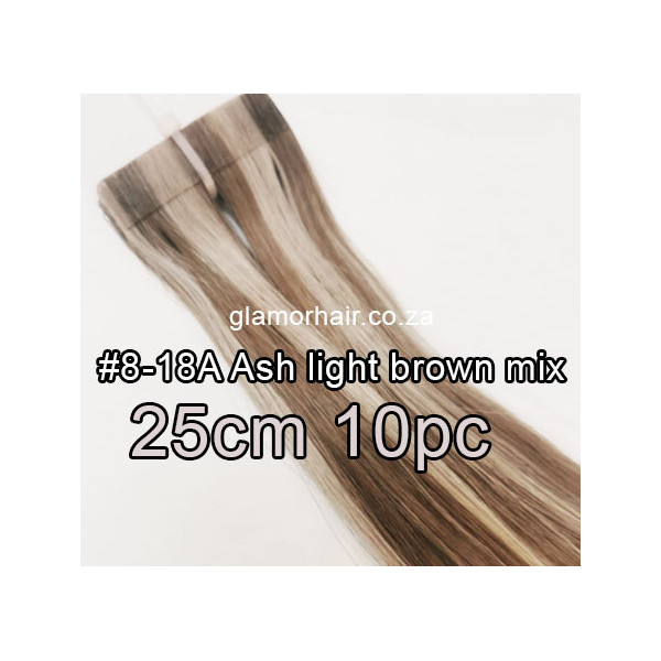 25cm  *8-18A Ash brown pearl blonde mix Tape in hair extensions 10pc European remy human hair