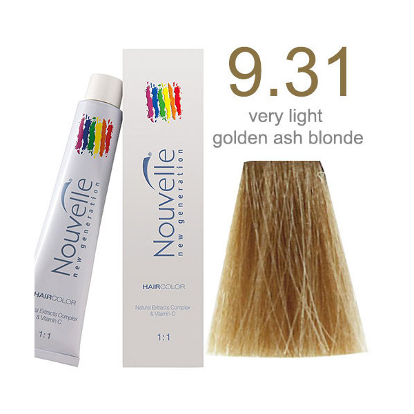 9.31 Very light golden ash blonde Nouvelle permanent tint 100ml +100ml 20vol developer