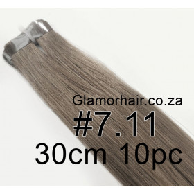 30cm *7.11Extra ash dark blonde Tape in hair extensions 10pc European remy human hair (code61)