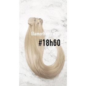 *18H60 Ash beige platinum mix 55-60cm clip in hair extensions 10pc set- straight, Synthetic hair