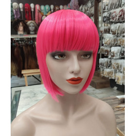 Bright pink bob cut wig Sy thetic hair
