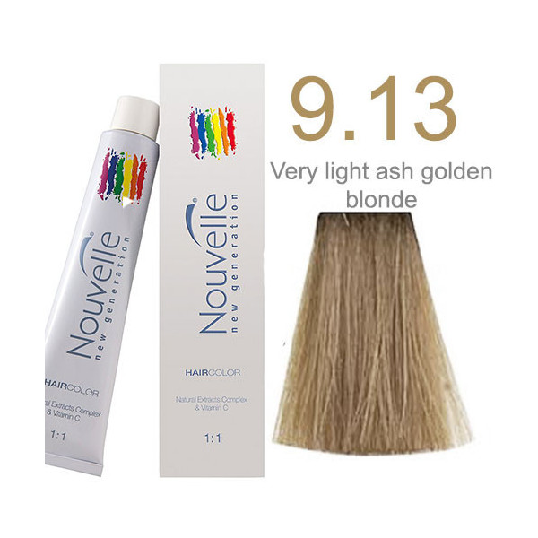 9.13 Very light ash golden blonde Nouvelle permanent tint 100ml +100ml 20vol developer