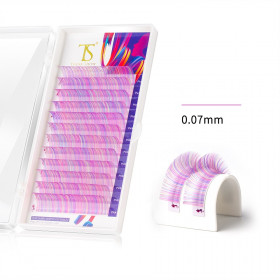 Lilac rainbow mix Super soft mink feel single strand extensions 0.07D curl, 13mm