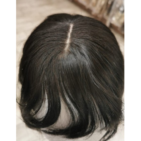 Fringe cut 12x14cm (40cm long) Crown topper. Half silk base,100% Virgin Indian remy human hair