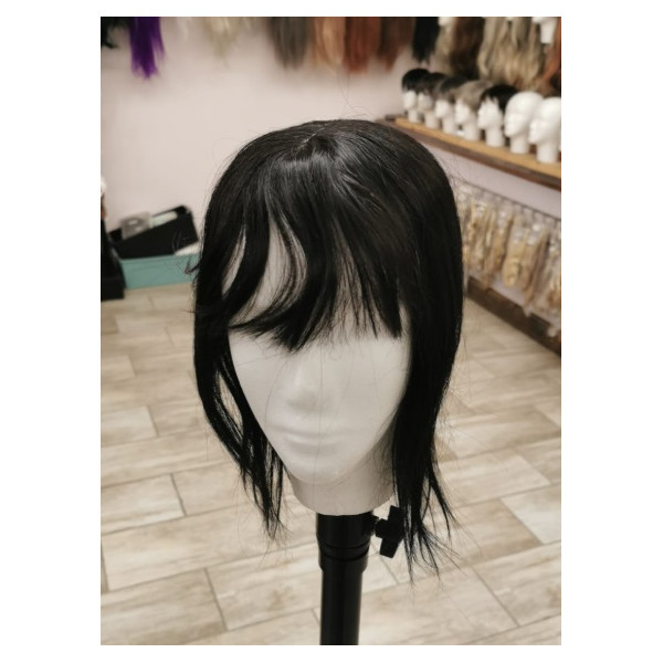 Fringe cut 12x14cm (40cm long) Crown topper. Half silk base,100% Virgin Indian remy human hair