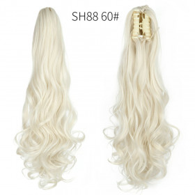*60 ash white blonde, Synthetic wavy, Claw clip on ponytail