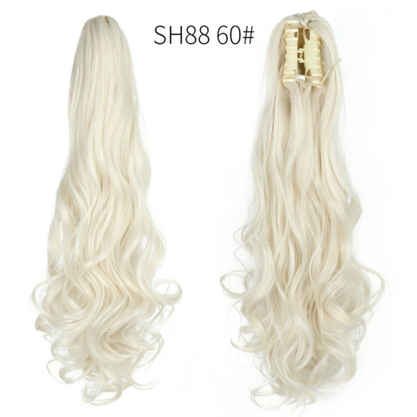 *60 ash white blonde, Synthetic wavy, Claw clip on ponytail