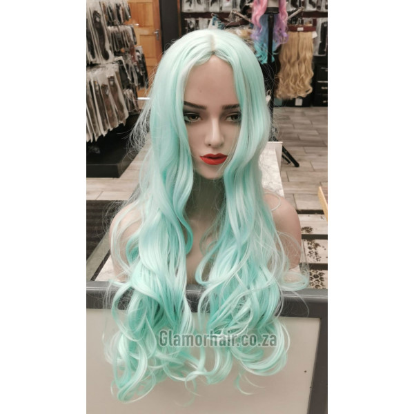 Minty blue wavy mid parting straight cosplay wig (28c)