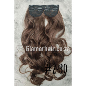 *2-30 Chestnut brown mix 60cm wavy Synthetic 3pc XXL clip in hair extensions