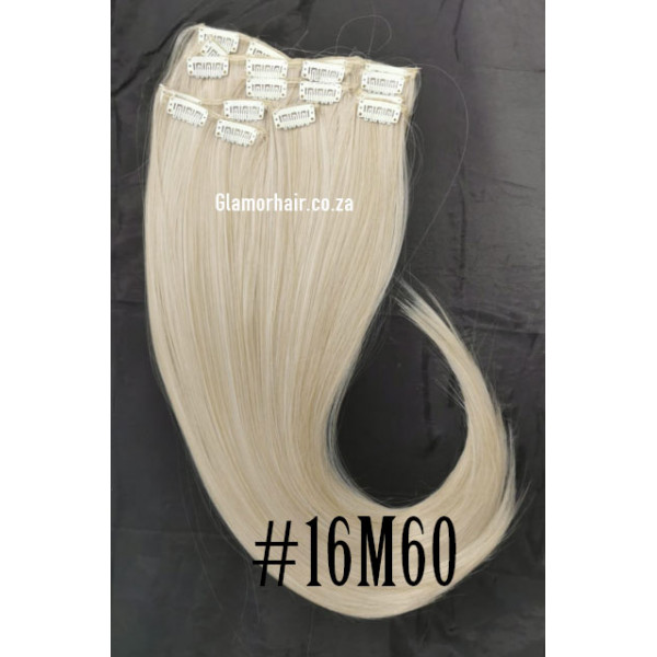 *16M60 Ash beige light blonde mix 55-60cm clip in hair extensions 10pc set- straight, Synthetic hair