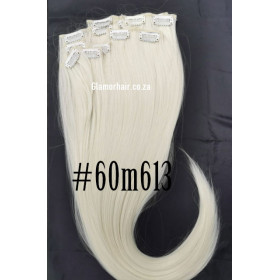 *60BM613 Platinum white blonde mix 55-60cm clip in hair extensions 10pc set- straight, Synthetic hair