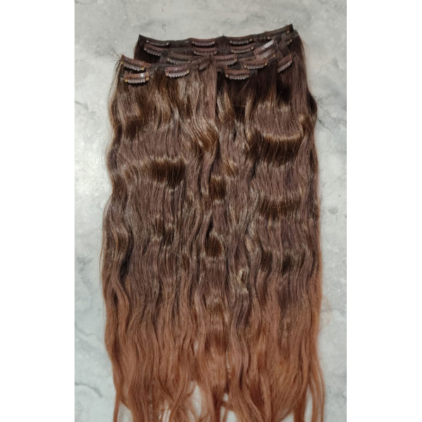 *1b-30 Brown ombre 55-60cm clip in hair extensions 10pc set- wavy, Synthetic
