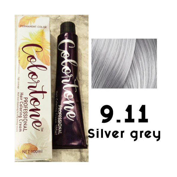 9.11 Silver grey anti yellow Colortone professional 100ml +100ml 20 vol developer