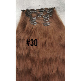 *30* Auburn brown 55-60cm clip in hair extensions 10pc set- wavy, Synthetic hair