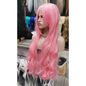 Bubblegum pink long fringe wavy cosplay wig