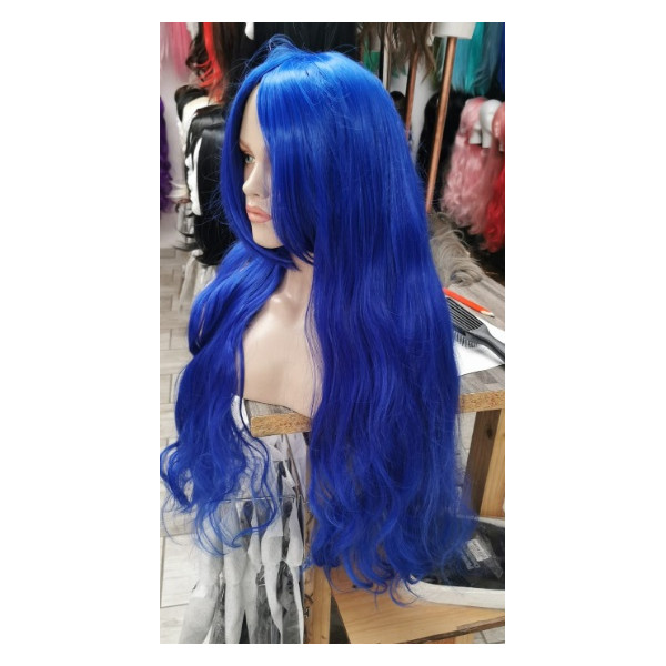 Diamond blue long fringe wavy cosplay wig (61c)