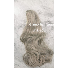 *18-60 Very ash platinum blonde mix, Synthetic wavy, Claw clip on ponytail