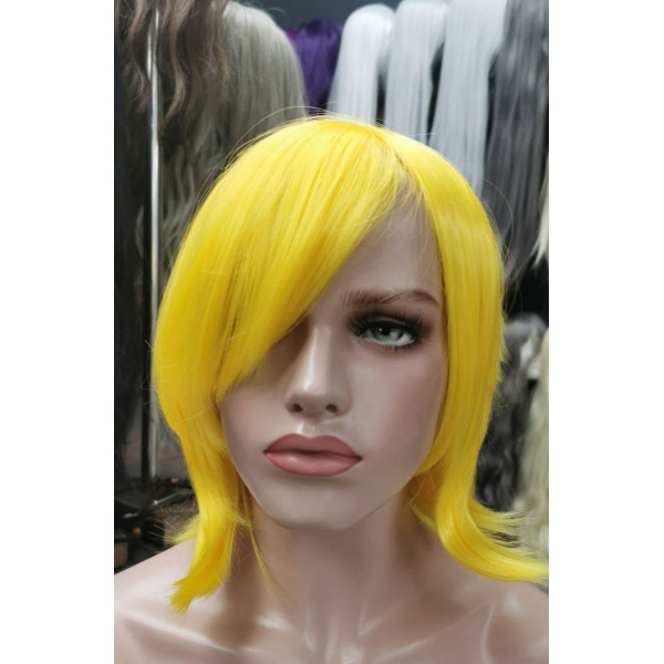 Yellow shaggy bob cut wig (8932) - Synthetic hair