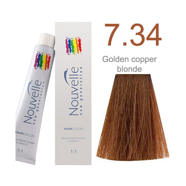 7.34 Golden copper blonde Nouvelle permanent tint 100ml +100ml 20vol developer