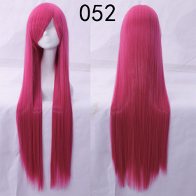 Bright pink long fringe straight cosplay wig (052)