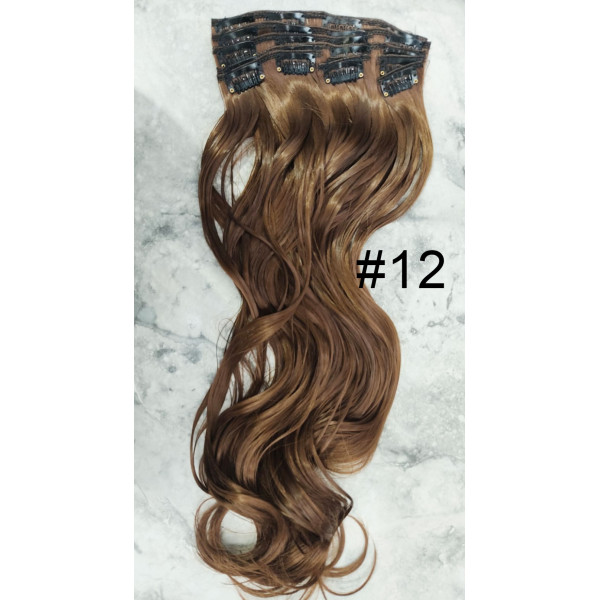 *12 Light brown 55-60cm clip in hair extensions 10pc set- wavy, Synthetic  hair