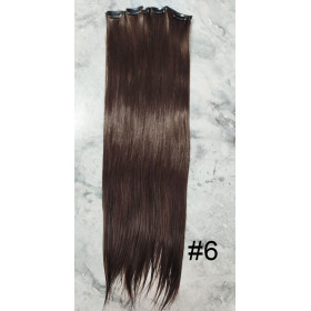 *6 Chestnut brown 55-60cm clip in, 10pc set, straight, synthetic hair