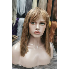 14 inch highlighted brown long Bob cut fringe Indian remy human hair wig