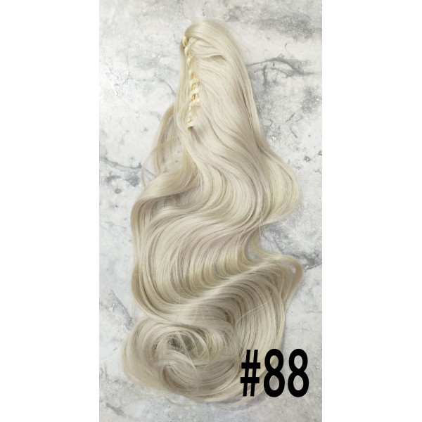*88 Ash platinum blonde, Synthetic wavy, Claw clip on ponytail