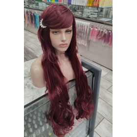 Burgundy long fringe wavy cosplay wig-100cm (222c)