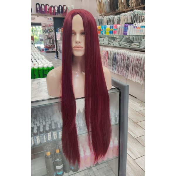 Burgundy mid part straight cosplay wig -100cm