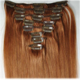 *30* Auburn brown 60cm clip in hair extensions 10pc set- Straight, Synthetic hair
