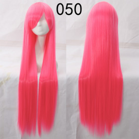 Neon pink long fringe straight cosplay wig (050)